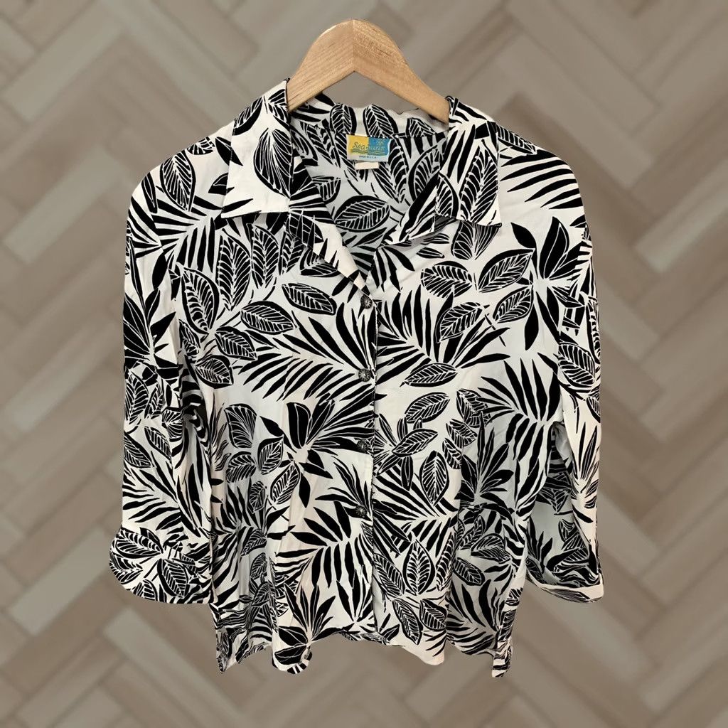 SUNSEA Vintage Sea Suns Floral Hawaiian Aloha 3/4 Sleeve Button Front Top Womens Large Size L / US 10 / IT 46 - 1 Thumbnail