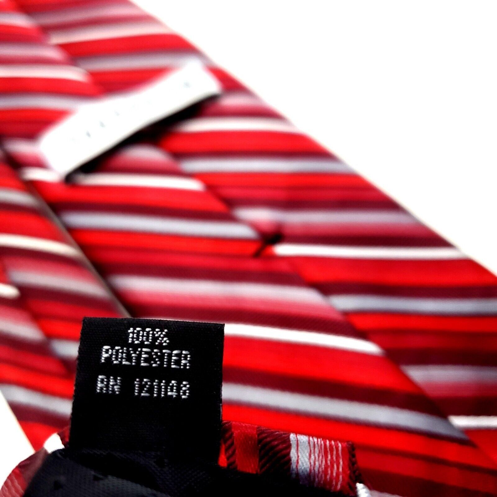 Van Heusen Van Heusen Red Polyester Tie Woven Skinny Striped Size ONE SIZE - 5 Thumbnail