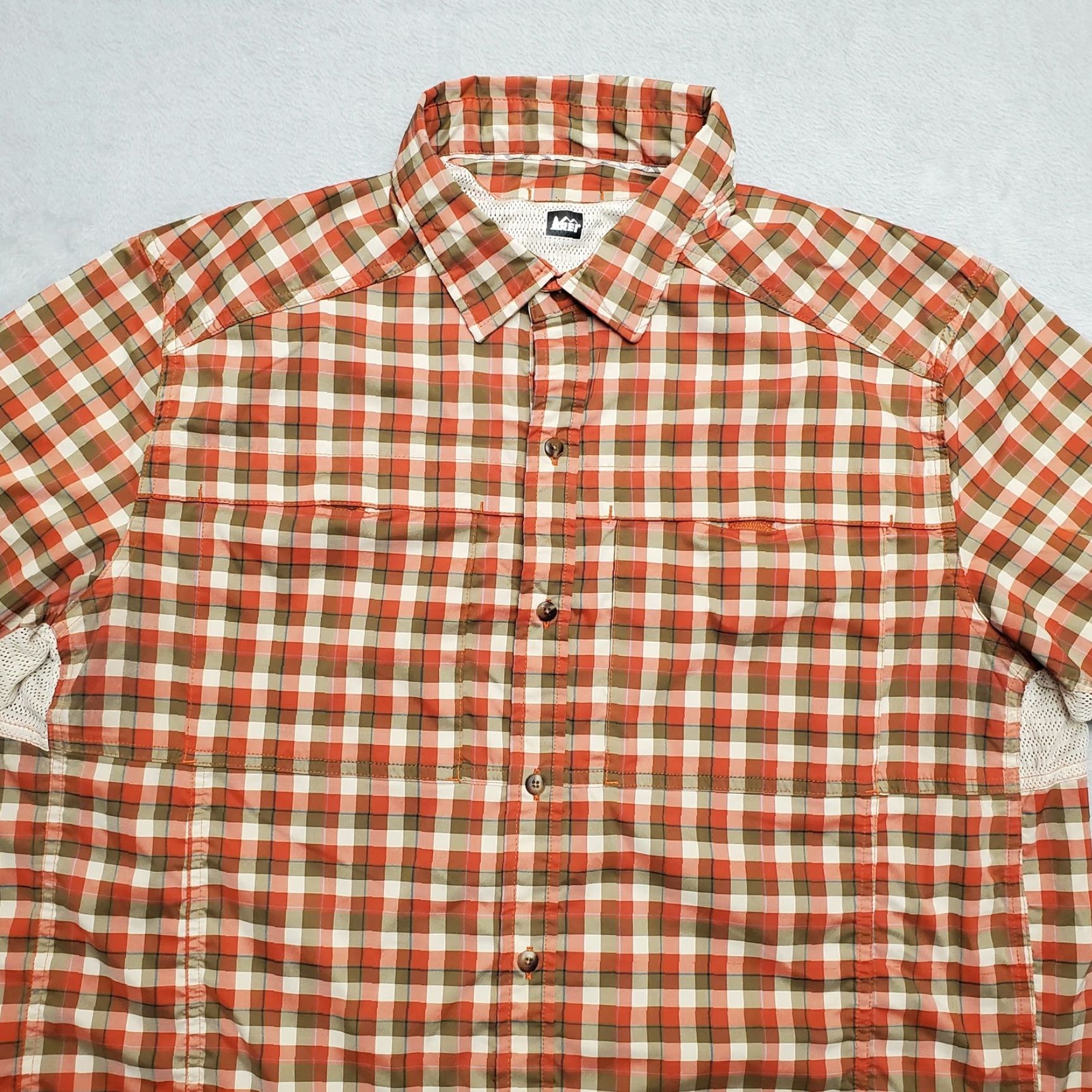Vintage REI Shirt Men XL Rust Red Plaid Short Sleeve Polyester Performance Vented casual Size US XL / EU 56 / 4 - 2 Thumbnail