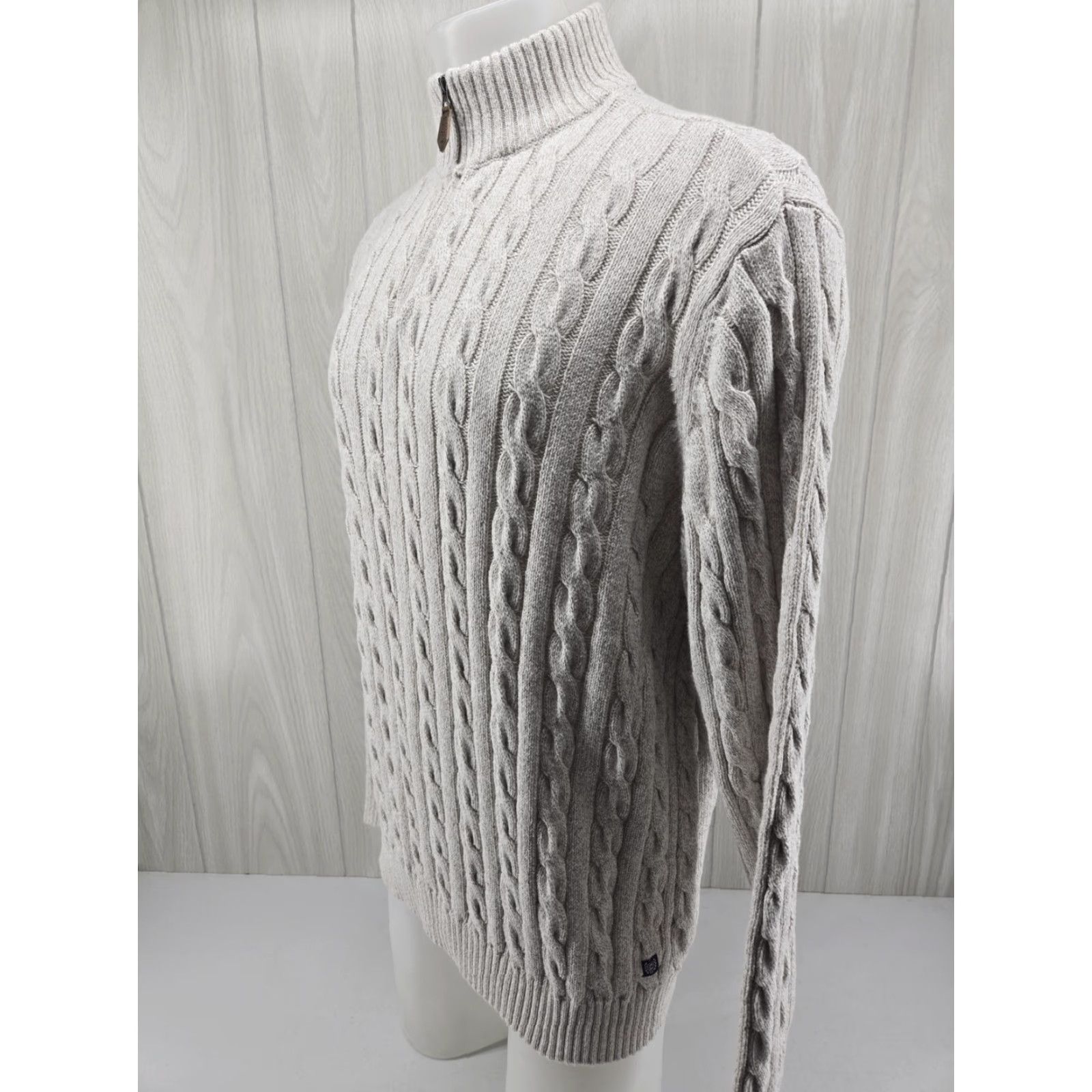 Chaps Chaps Sweater Men's XL 1/4 Zip Cable Knit Khaki Cream Wool Blend Mock Neck Pullover Vintage: No Size US XL / EU 56 / 4 - 3 Thumbnail