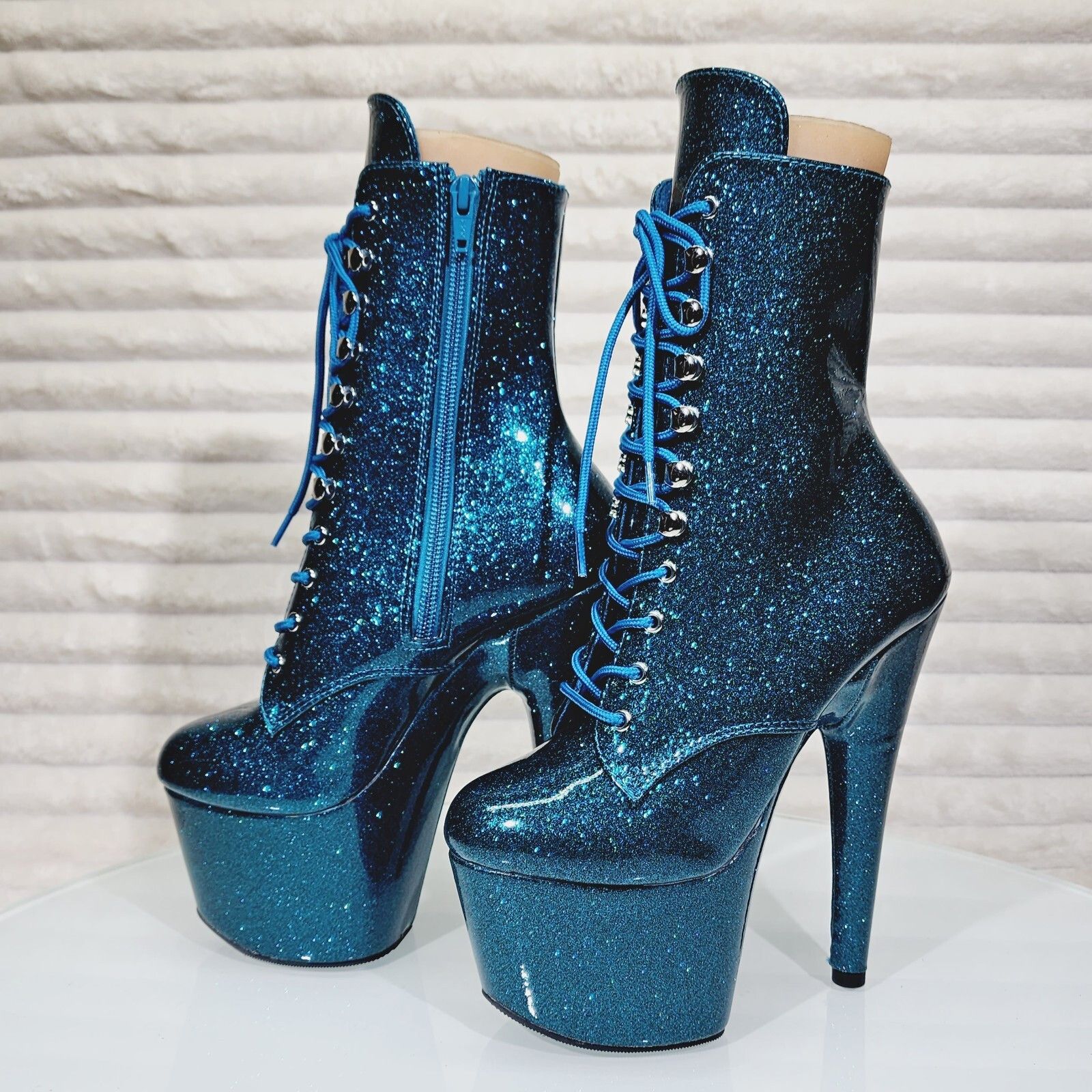 Other Adore 1020GP Teal Glitter Patent 7" High Heel Platform Ankl Size US 6 / IT 36 - 4 Thumbnail