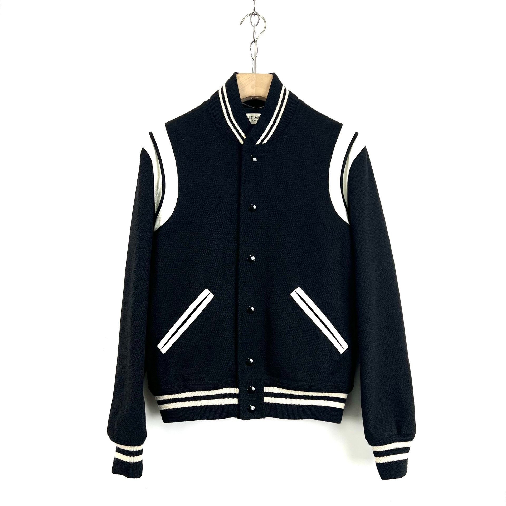 Saint Laurent Paris Saint Laurent Black Leather Patchwork Baseball Jacket Size US S / EU 44-46 / 1 - 1 Thumbnail