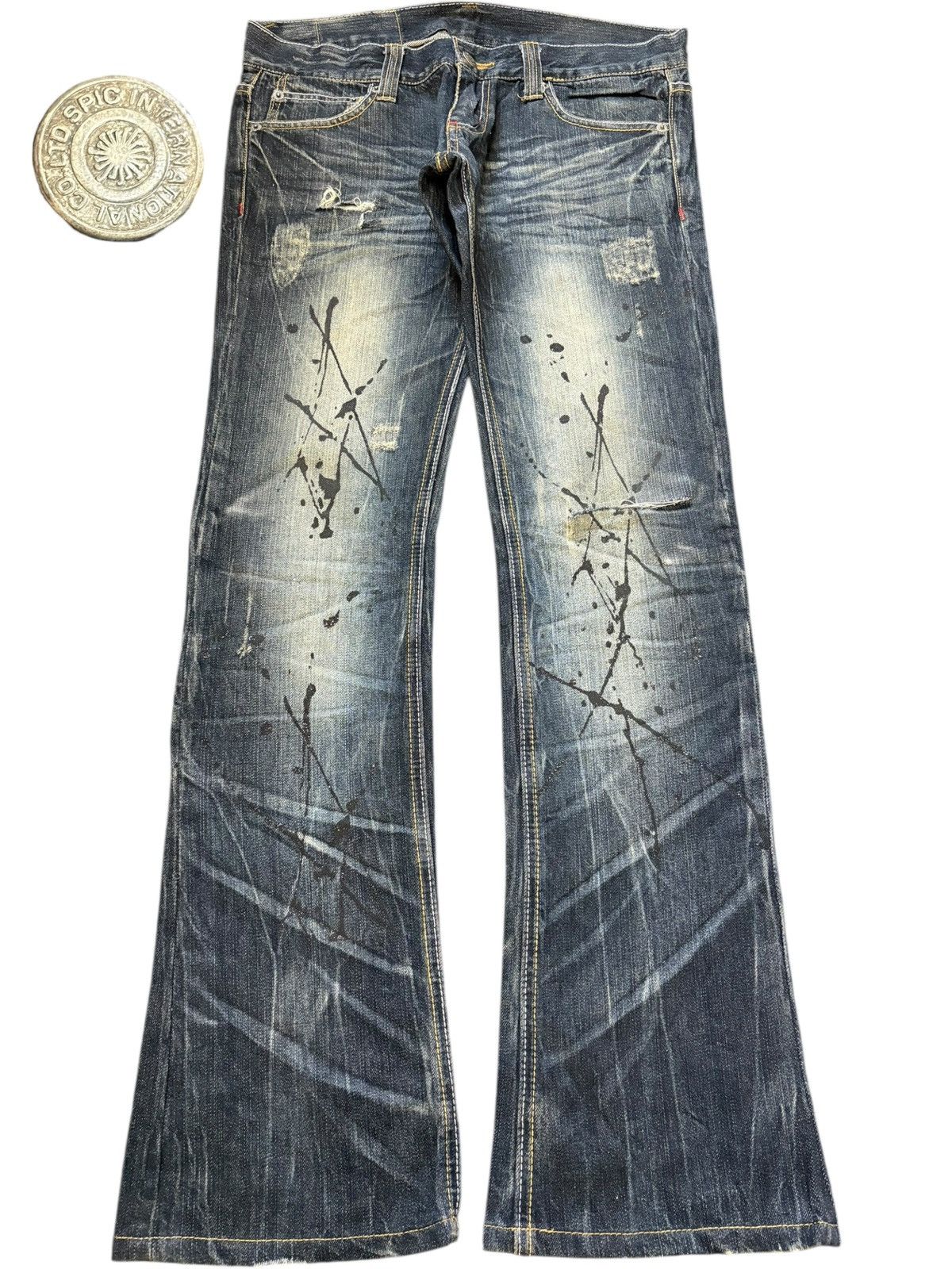 Tornado Mart Vintage Tornado Mart Painted Distress Low Rise Flare Jeans Size 32" / US 10 / IT 46 - 1 Thumbnail