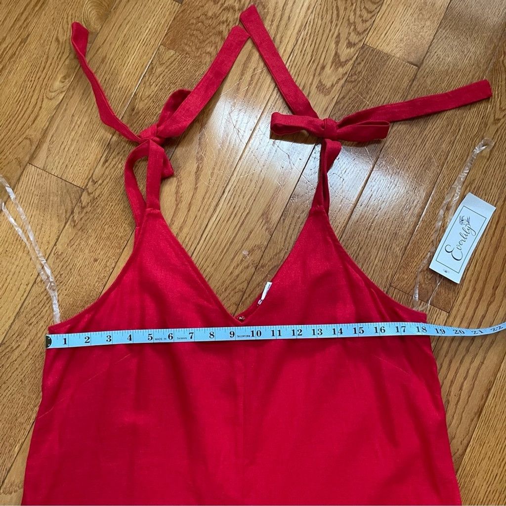 Everlane Everlily Red Linen midi jumpsuit romper v-neck Sz Large Size 32" / US 10 / IT 46 - 8 Thumbnail