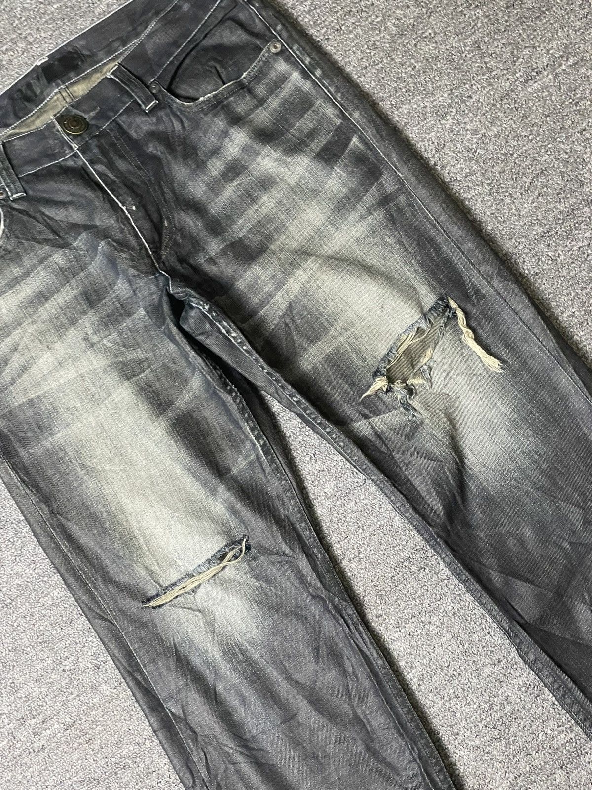 Japanese Brand × Vintage Back Number Distressed Denim Ripped Jeans (117) Size US 35 - 3 Thumbnail