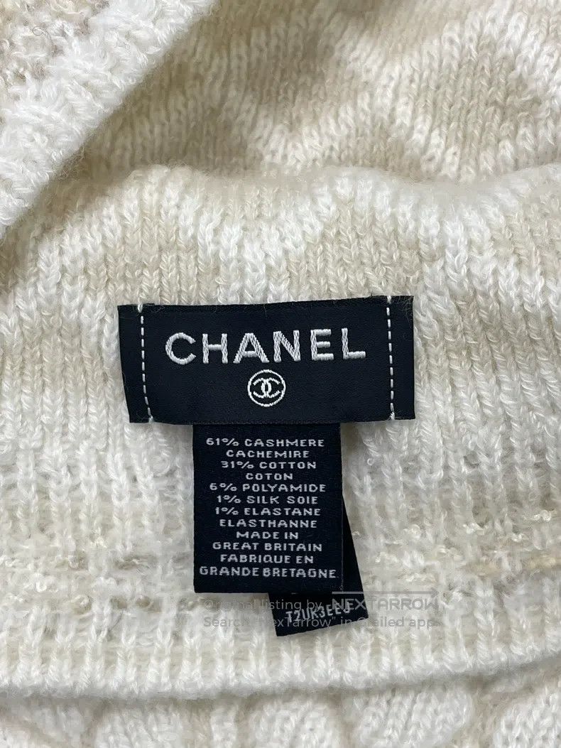 Chanel Chanel 26C white and gold cashmere knitted cold hat Size ONE SIZE - 4 Thumbnail