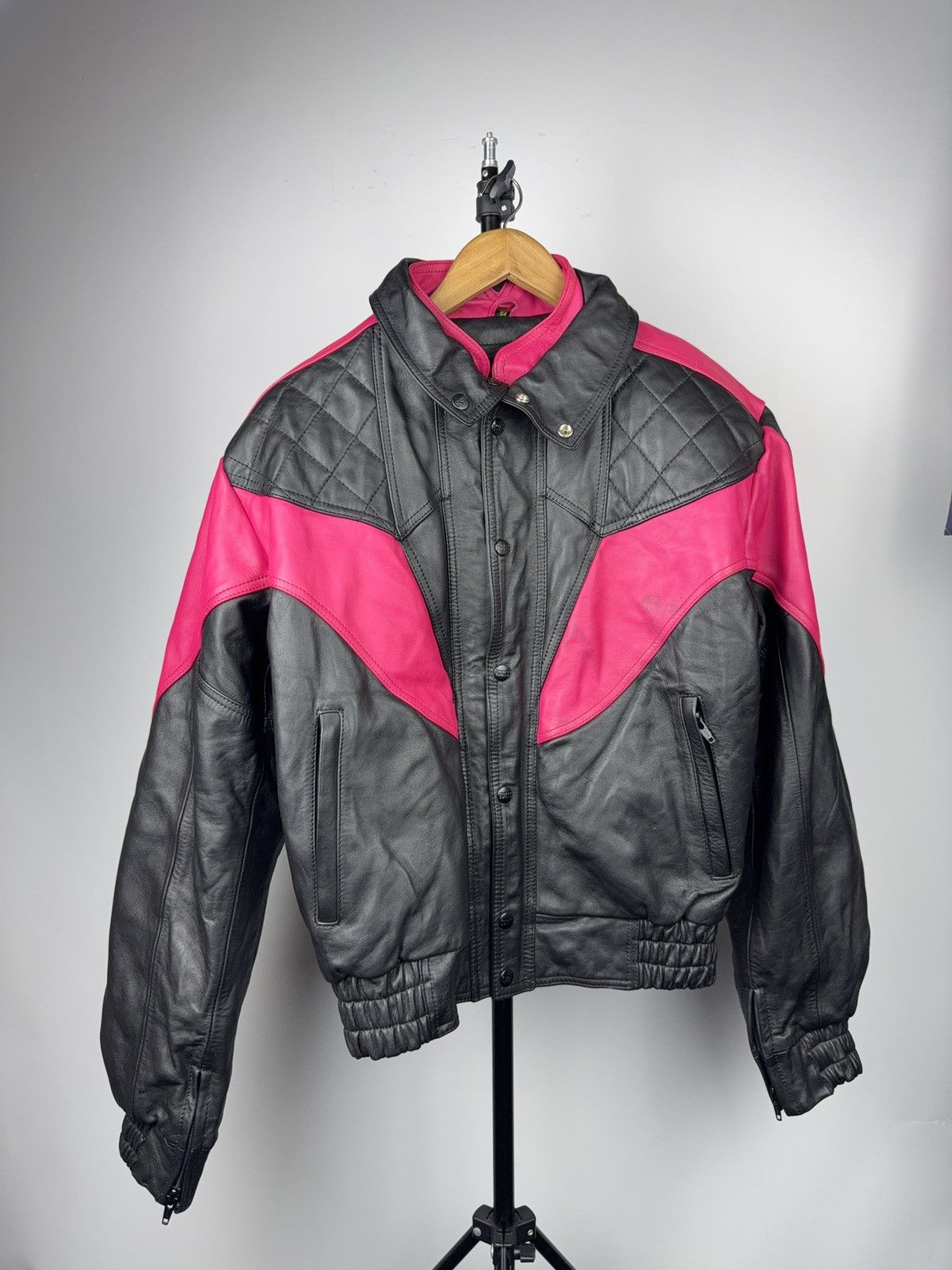 Genuine Leather Vintage 00s Leather Moto Racing Jacket Pink Black EU54 Size US L / EU 52-54 / 3 - 1 Thumbnail