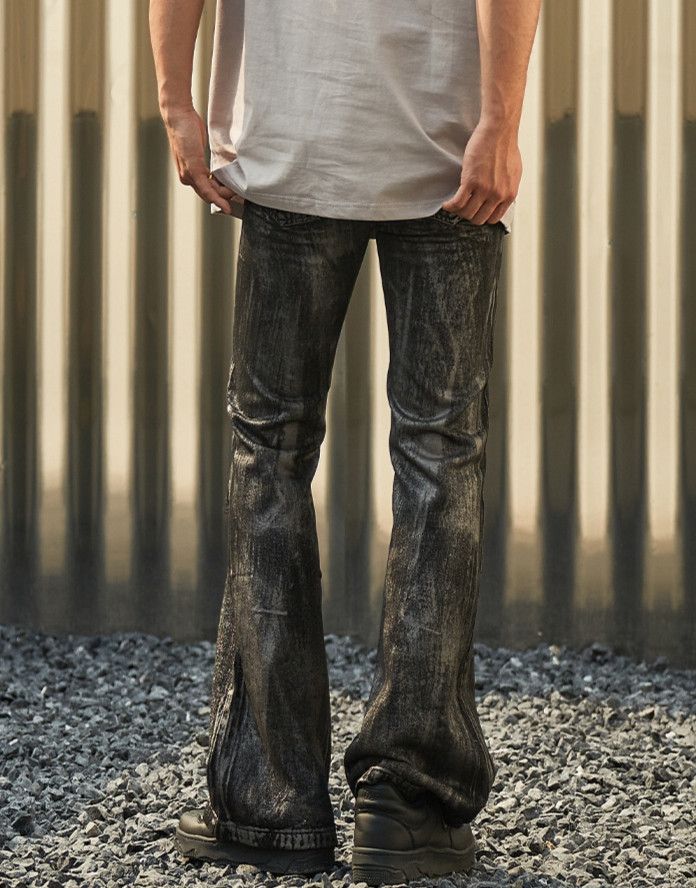 Jean × Vintage Washed Waxing Worn-out Bootcut Jeans Size US 29 - 3 Thumbnail
