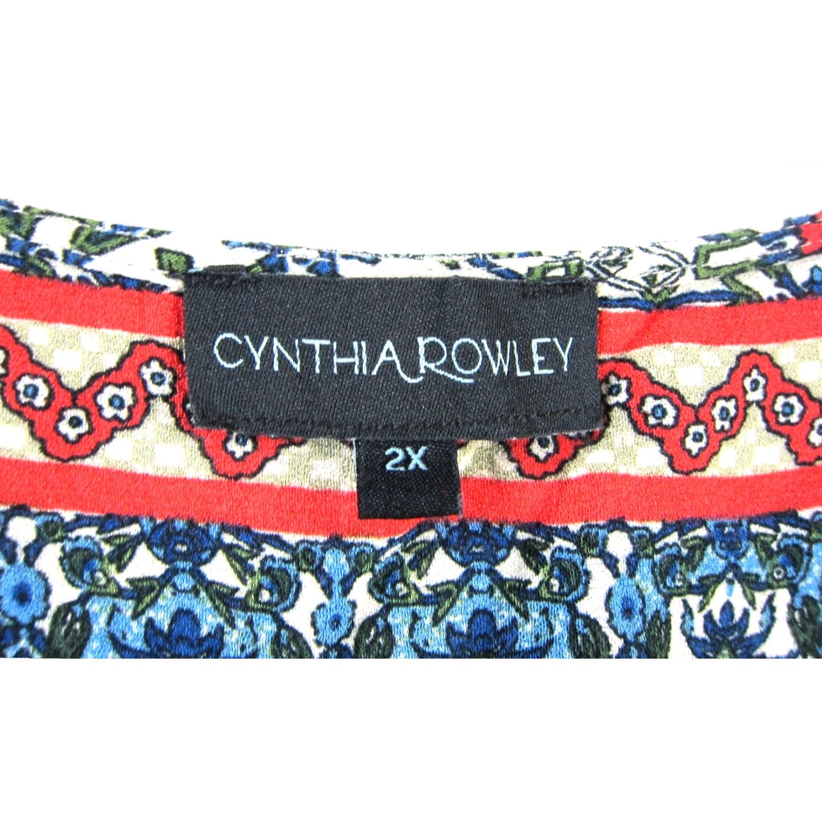 Cynthia Rowley Cynthia Rowley Blouse Tunic 2X Red Floral V-Neck 3/4 Sleeve Peasant Rayon Blue Floral Pattern Women Size XXL / US 16-18 / IT 52-54 - 3 Thumbnail