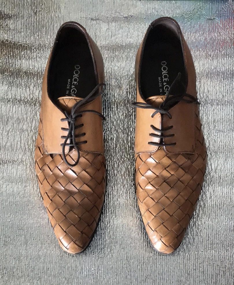 image of Dolce Gabbana Woven Lace-Up Derby Shoes in Brown, Women's (Size 8)