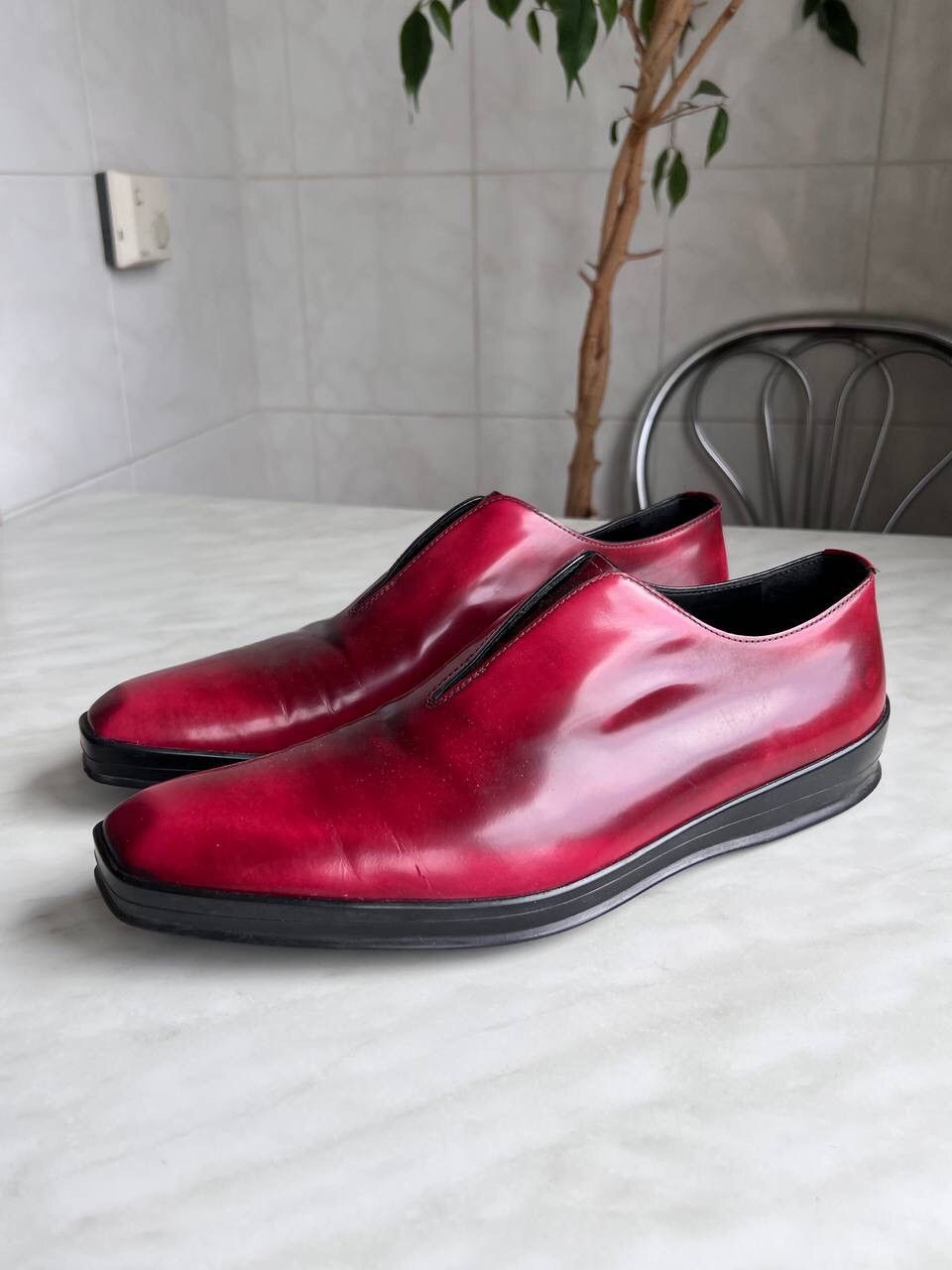 Prada Milano Red Leather Shoes Sneakers Vintage Italy, Men's (Size 11)
