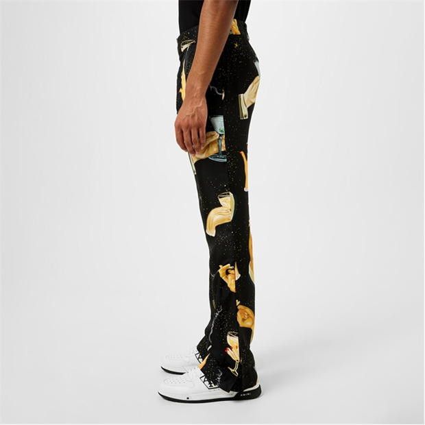 Amiri AMIRI Champagne Graphic-Print Wide-Leg Silk Trousers Size US 32 / EU 48 - 3 Thumbnail