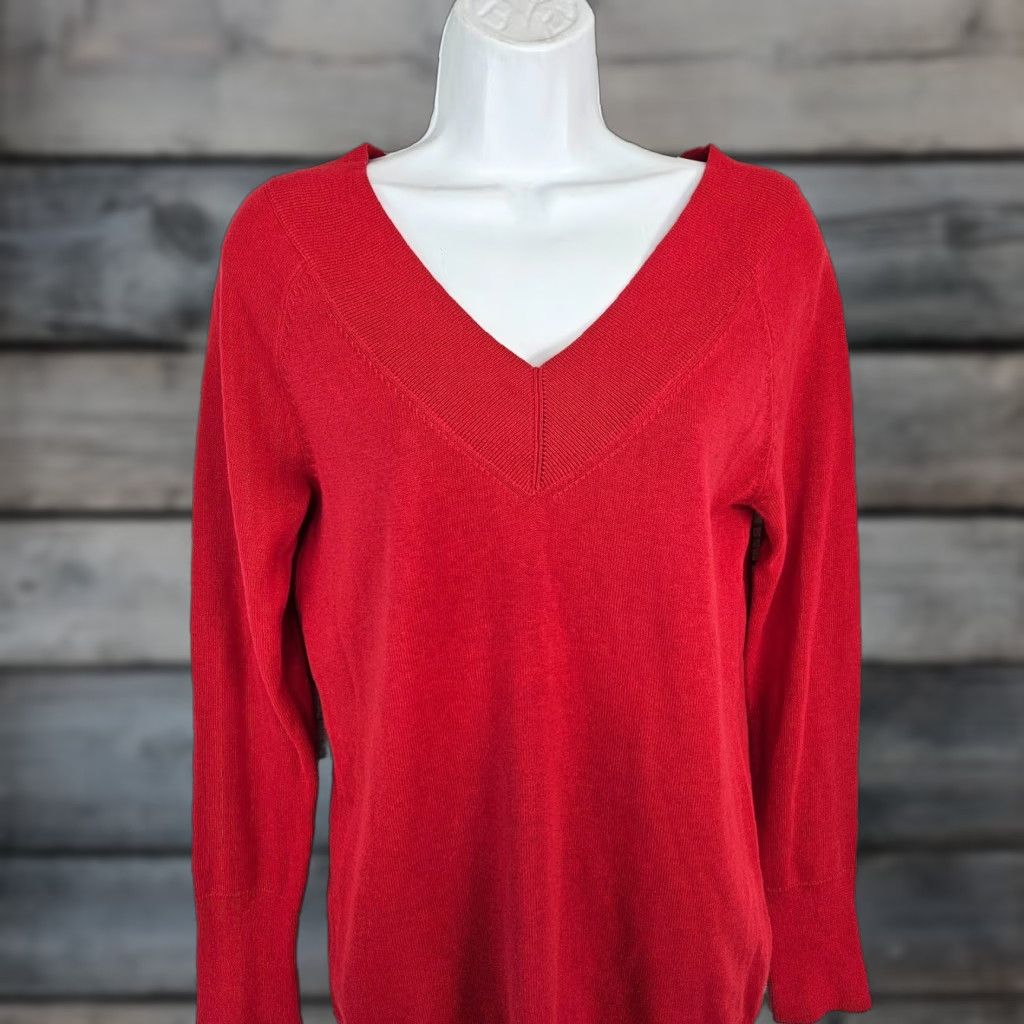 Vintage Cabi 3682 Women's Pullover Sweater Red V-Neck Size S Small Cotton Blend Long Sleeve Womens 90s? Size S / US 4 / IT 40 - 1 Thumbnail