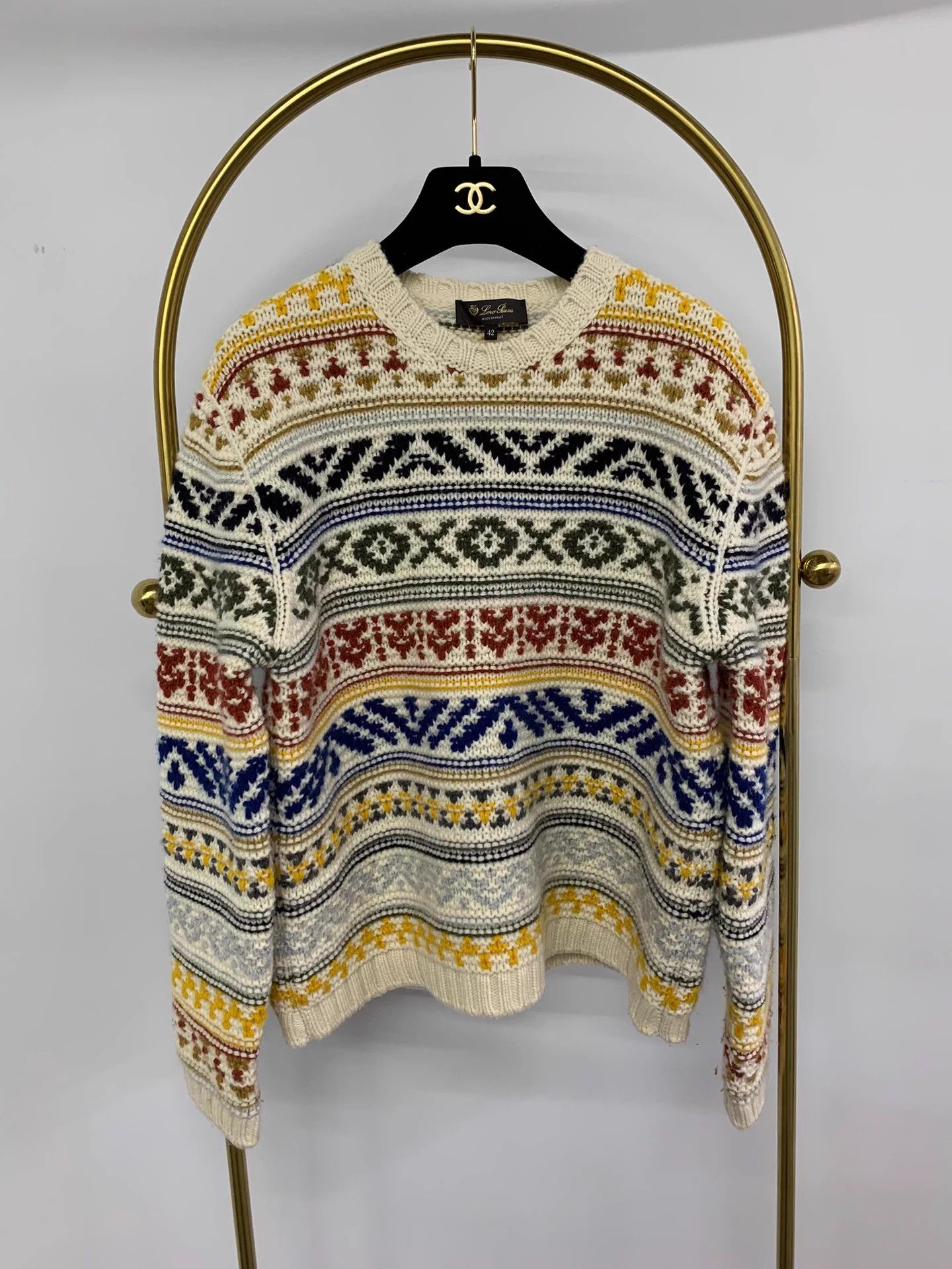 Loro Piana Holiday Color Print Cashmere Sweater IT42