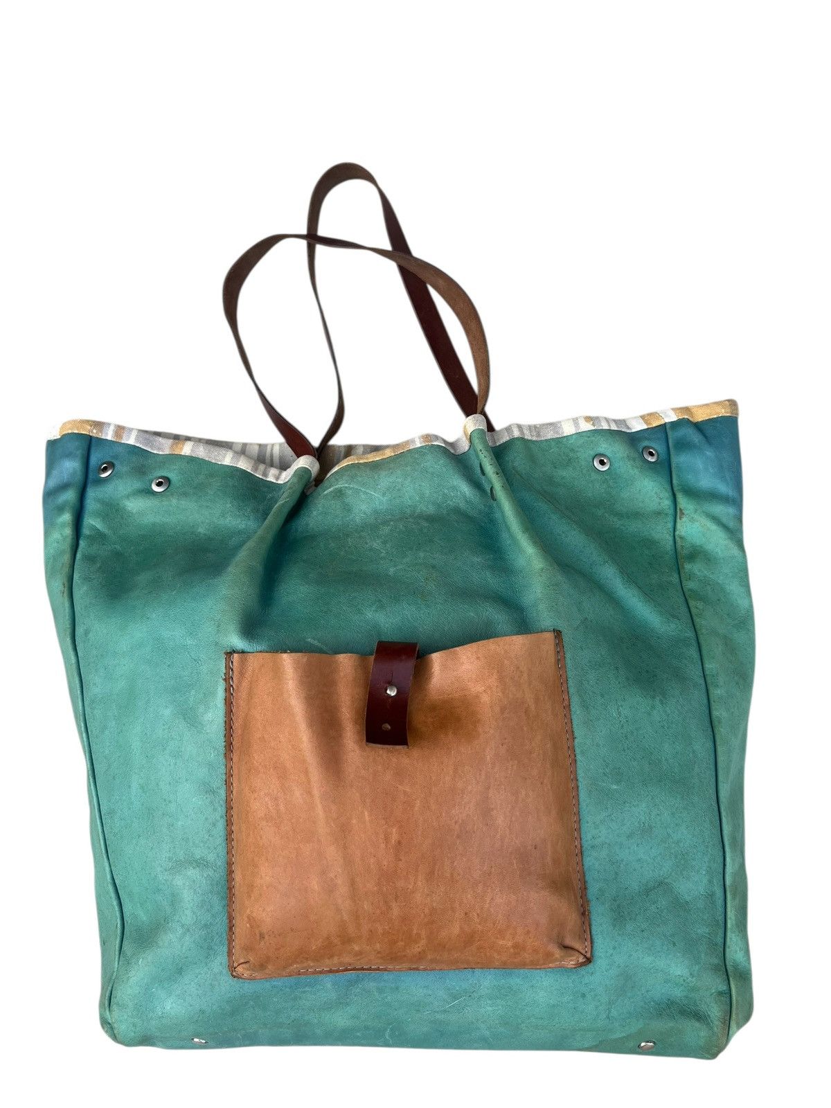 Leather Vintage Icaru Japan Faded Distressed Patina Leather Tote Bag Size ONE SIZE - 6 Thumbnail