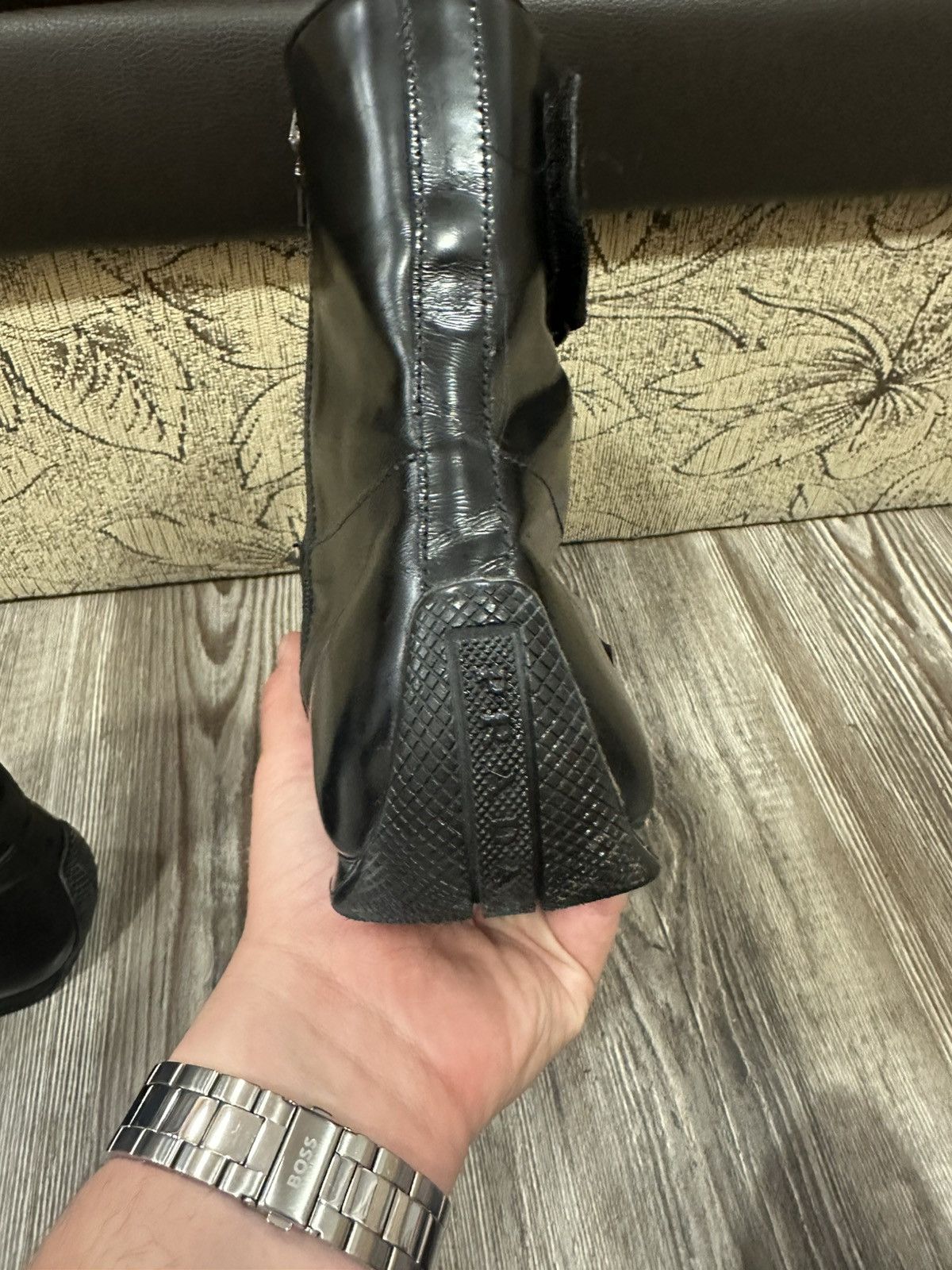 Leather × Prada × Vintage Vintage early 2000s Prada leather moto boots size 8,5 Size US 8.5 / EU 41-42 - 5 Thumbnail