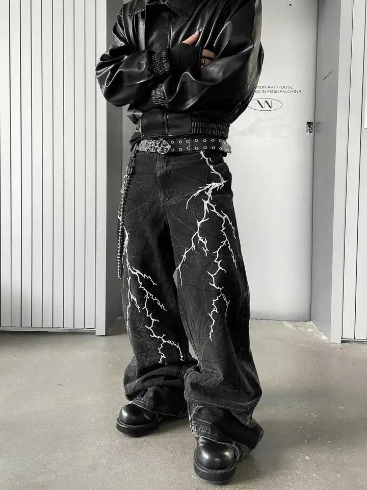 Japanese Brand × Jean Lightning Embroidered Casual Jeans Size US 29 - 2 Thumbnail
