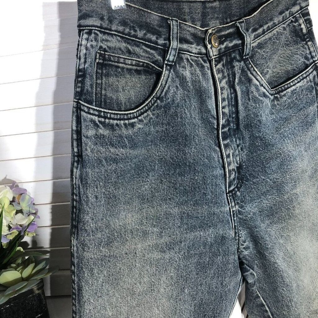 Vintage Y2K cotton jeans high waist wide legs acid wash dark blue 10 Size 32" / US 10 / IT 46 - 4 Thumbnail