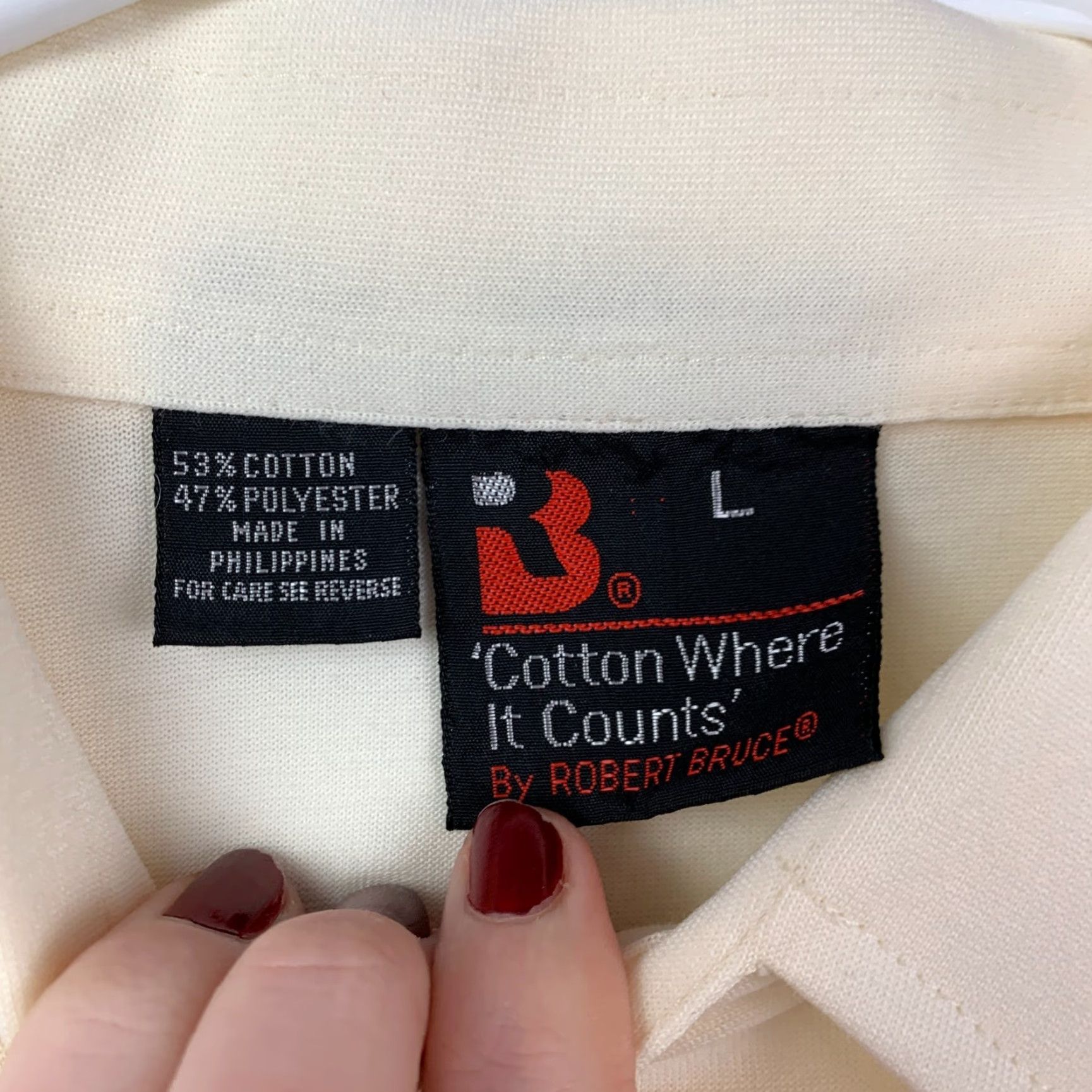 Vintage Vintage Robert Bruce Polo Shirt Ivory L 90s Preppy Cotton Stripe Short Sleeve Button-Down Collared Mens Golf Tennis Casual Activewear Size US L / EU 52-54 / 3 - 4 Thumbnail