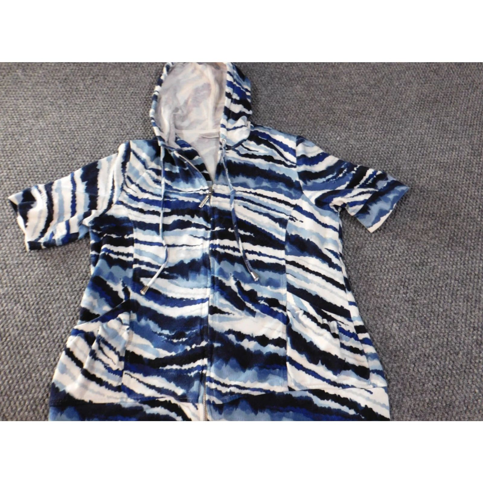 Vintage Chico's Jacket Women Regular Size 1 Blue Zip Striped Cotton Knit Stretch Mid-Length Casual Designer Size XS / US 0-2 / IT 36-38 - 3 Thumbnail
