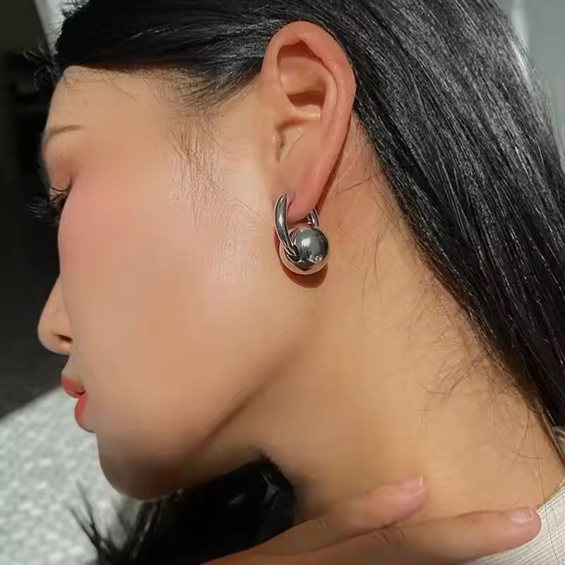 Jewelry Silver Color Ball Earrings Size ONE SIZE - 7 Thumbnail