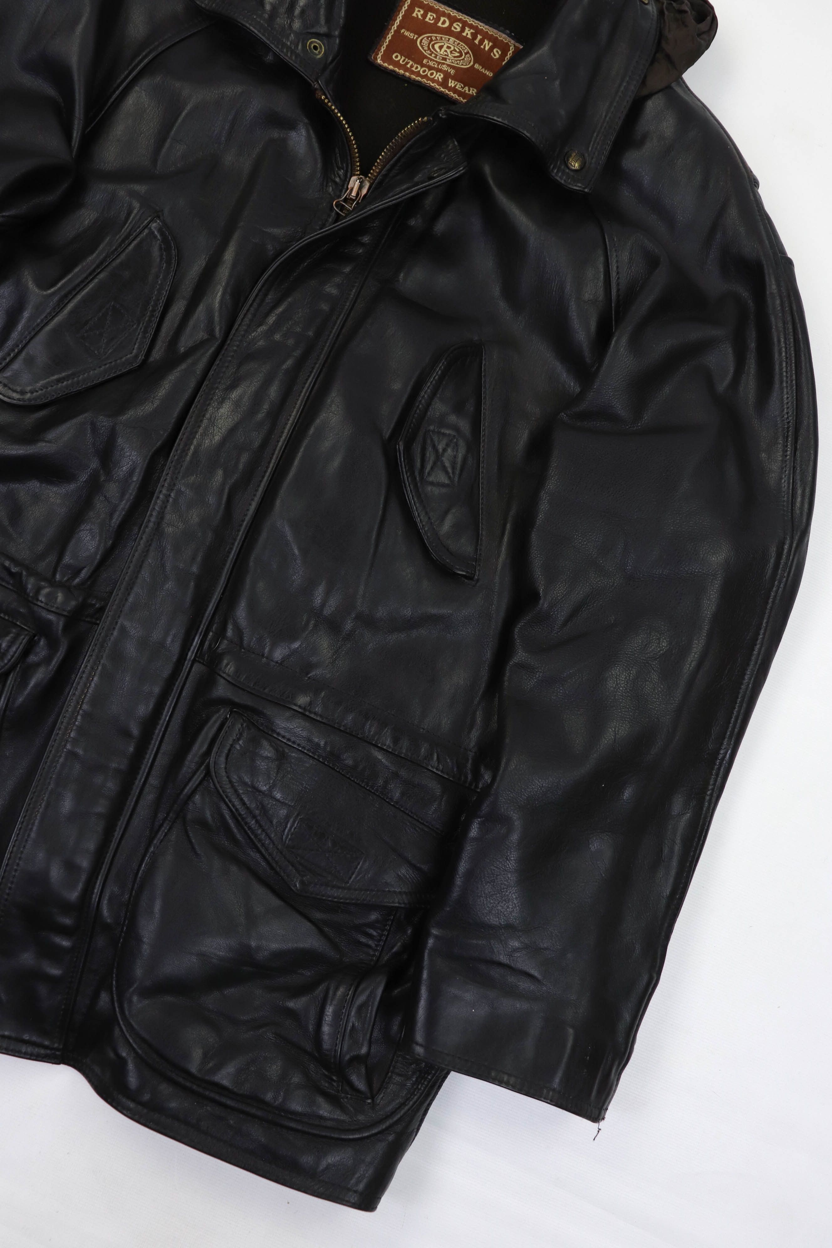 NFL 90s Vintage REDSKINS Black Heavy Leather Jacket Parka Size US L / EU 52-54 / 3 - 5 Thumbnail