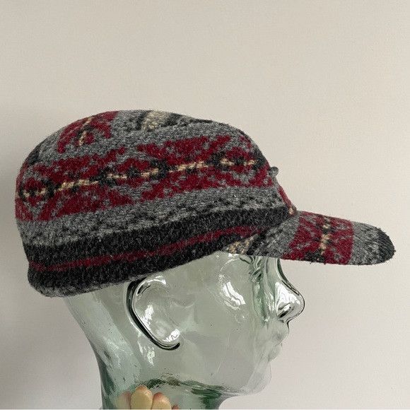 Crown Cap Crown Cap Gray Ikat Wool Cap w/ Earflaps - Unisex 🇨🇦 Size ONE SIZE - 4 Thumbnail