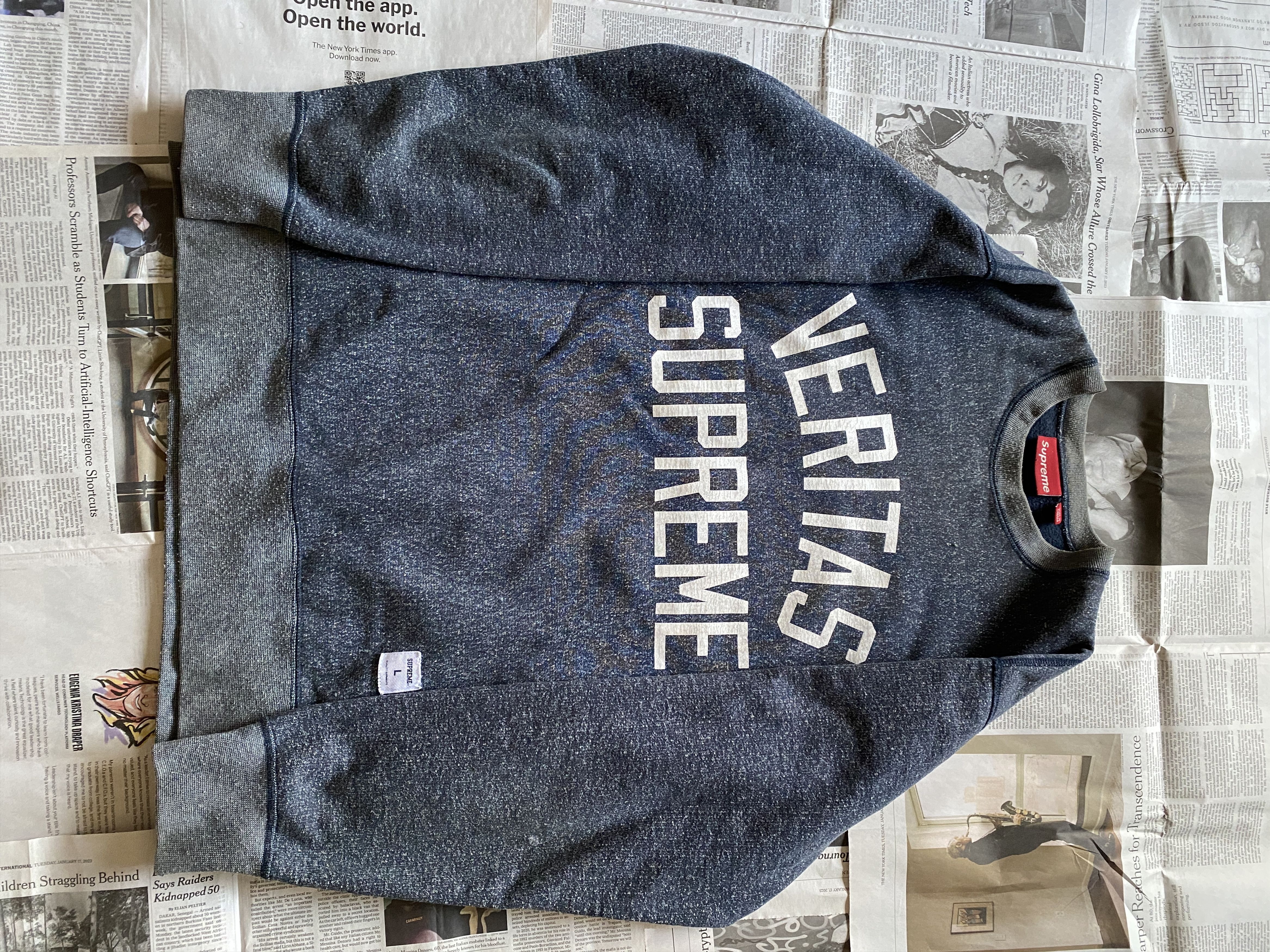 image of Supreme Veritas Crewneck in Heather Grey, Men's (Size Large)