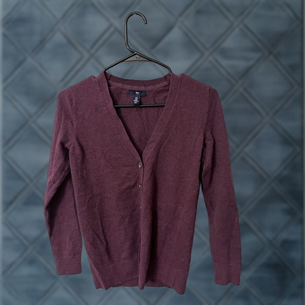 Gap GAP Cardigan Shirt Women XS Teal Button Down Front Lightweight Knit Crew Neck Maroon 90s? Size XS / US 0-2 / IT 36-38 - 1 Thumbnail