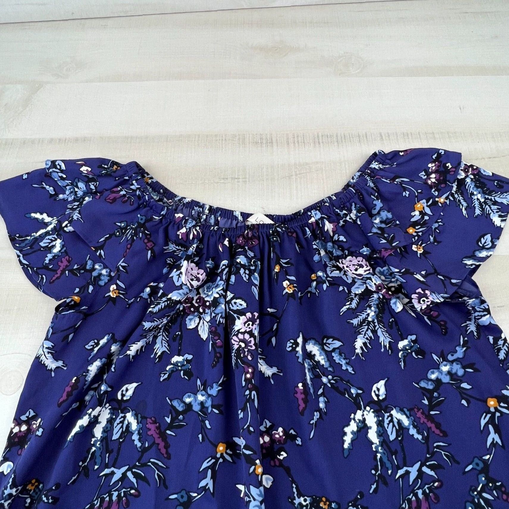 Loft LOFT Womens Off Shoulder Blouse Small Purple Floral Flowy Top Size S / US 4 / IT 40 - 2 Thumbnail