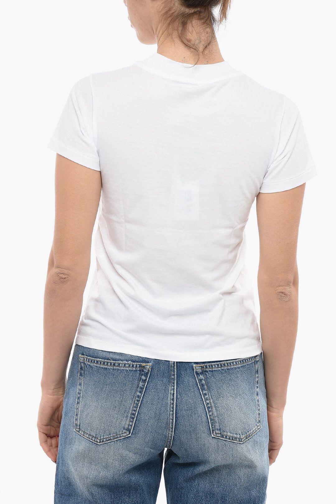 Stella McCartney og1mm0824 Crew Neck T-Shirt With Embroidered Logo in White Size XS / US 0-2 / IT 36-38 - 2 Thumbnail