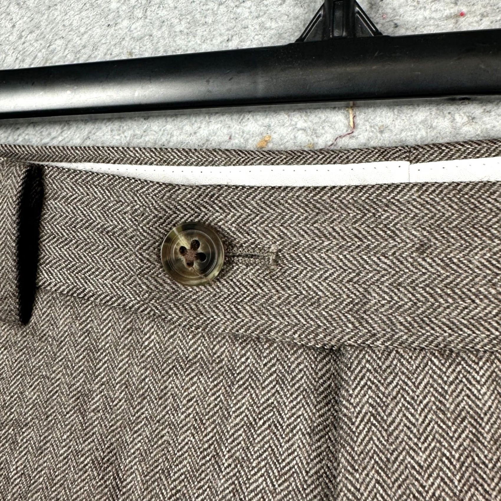 Vintage Indochino Pants Dress Brown Herringbone Wool 36x32 Regular Button Front Slant Pocket Mens Dress Pants Men Brown Herringbone Preppy Business Womens? Size US 32 / EU 48 - 6 Thumbnail