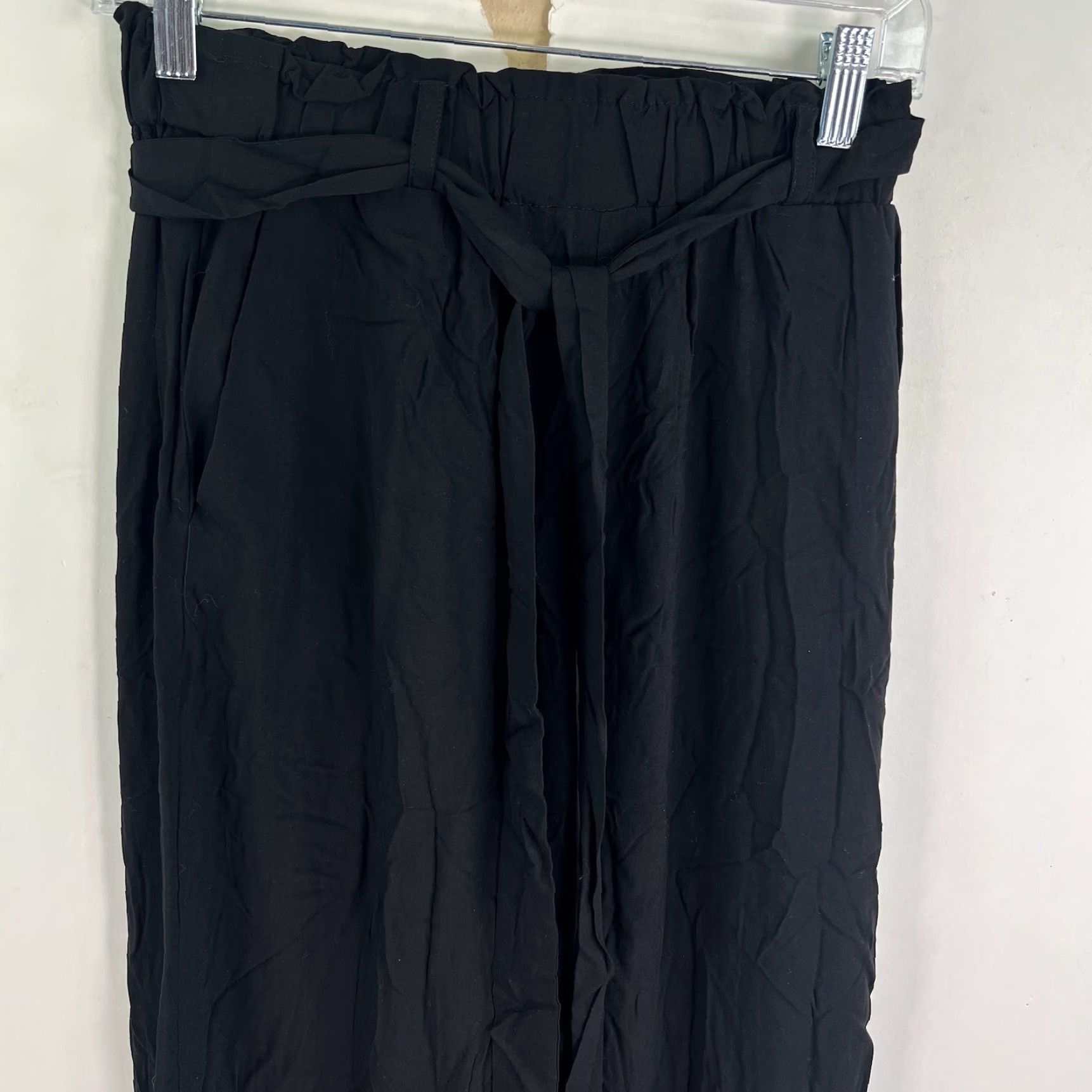 Vintage XHilerations Pants Womens S Black Belted Drawstring Pockets Mid Rise Wide-Leg Lounge Size 28" / US 6 / IT 42 - 2 Thumbnail