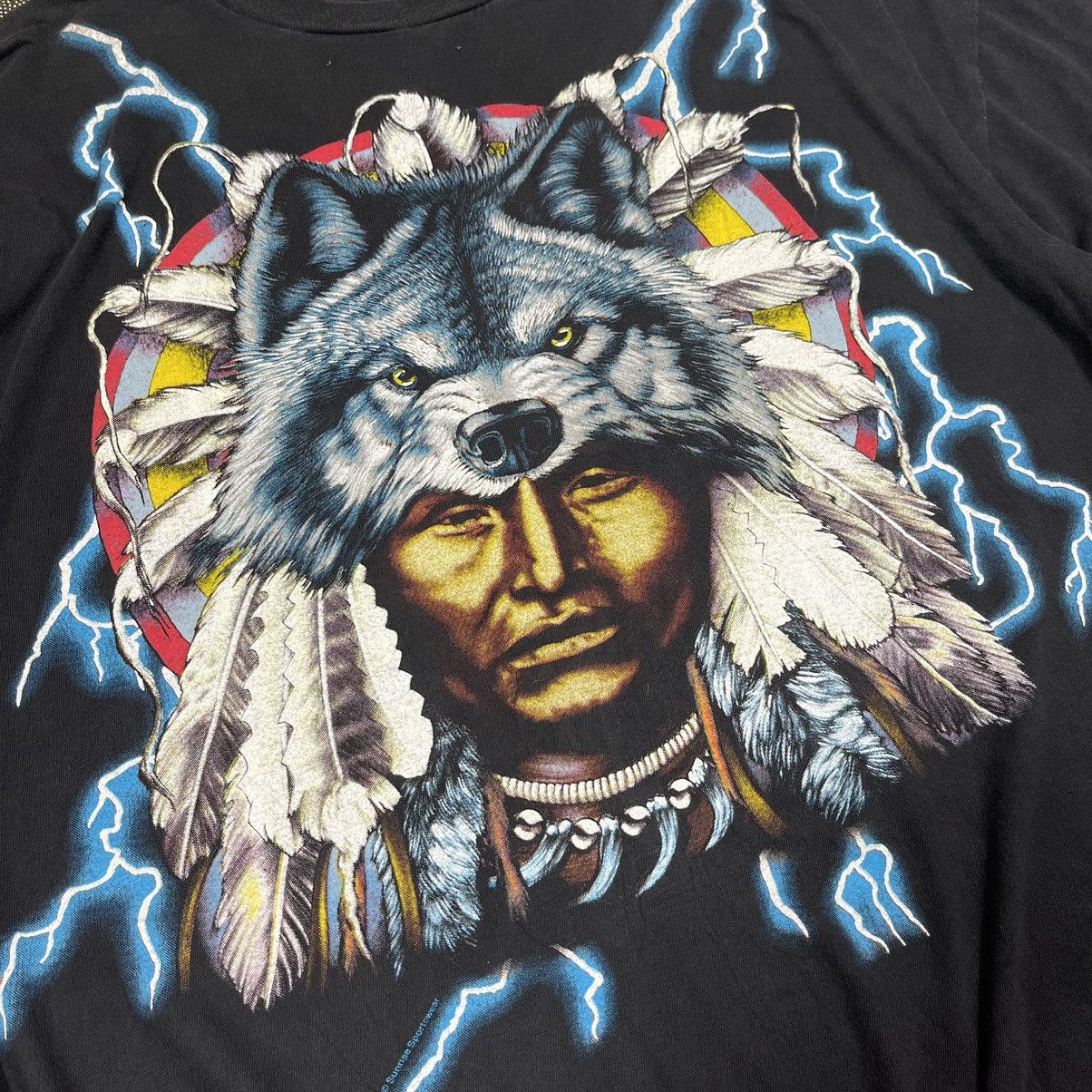 Native × Vintage Vintage 80s American Thunder Red Indian Native Sun Faded T Size US XXL / EU 58 / 5 - 2 Thumbnail