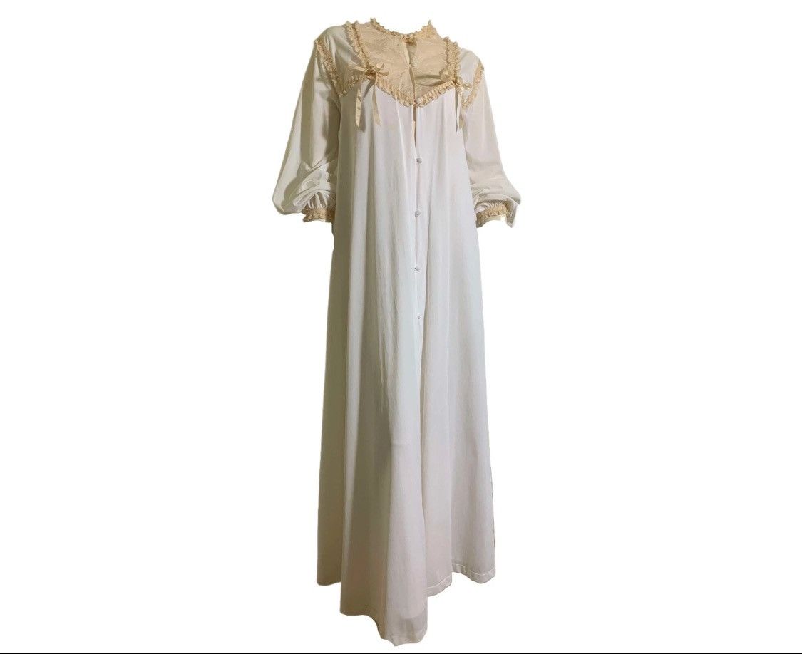 Vintage VTG 1970s Ivory Lace Trim Nightgown and Robe Size S / US 4 / IT 40 - 2 Thumbnail