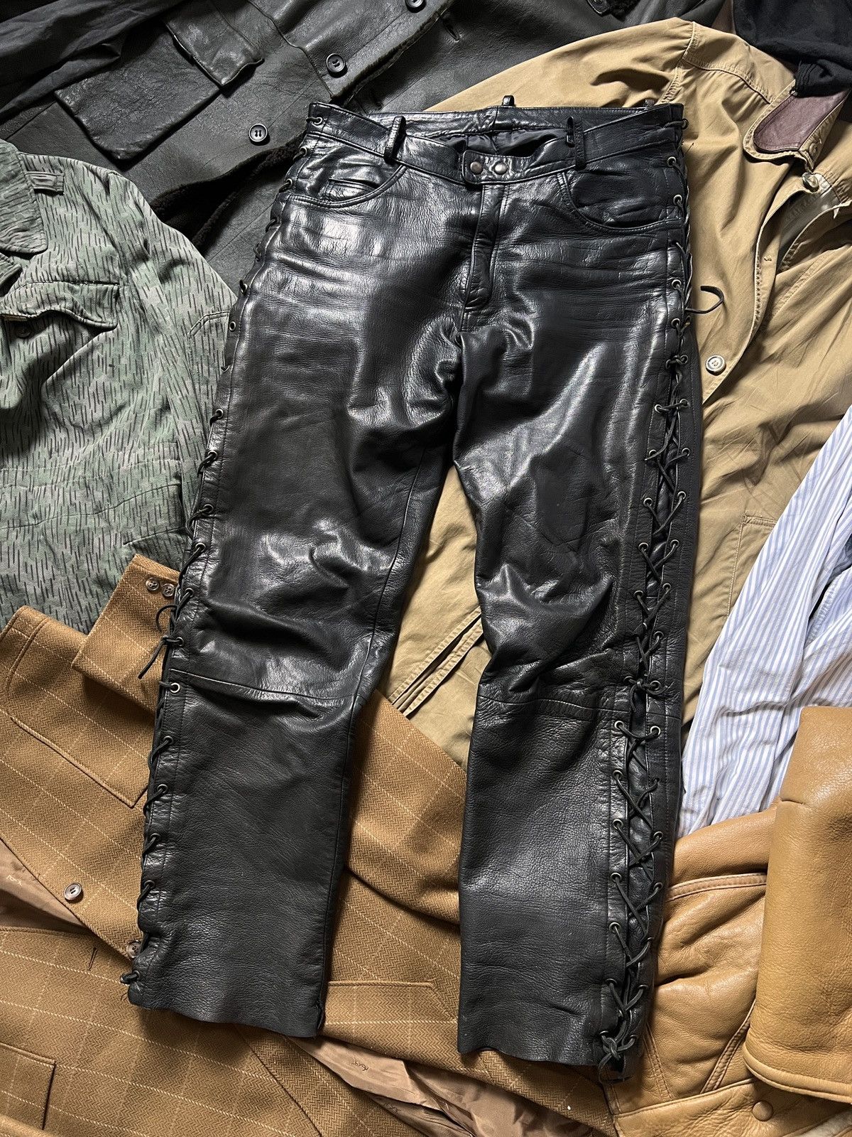 Genuine Leather Vintage Laced 100% Leather Bondage Biker Pants Size US 36 / EU 52 - 1 Thumbnail