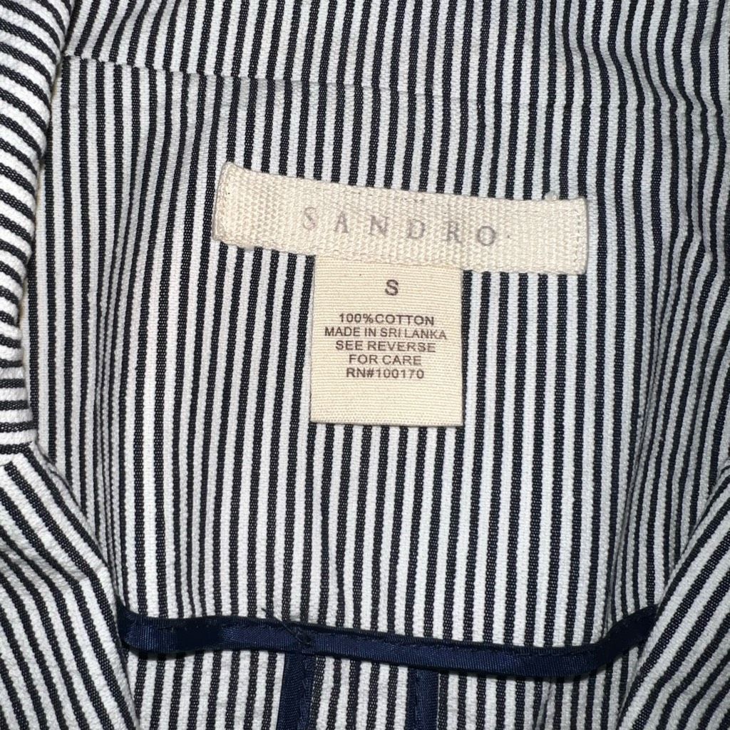 Sandro Sandro Seersucker Navy Blue White Pinstripe Cotton Blazer Ja Size S / US 4 / IT 40 - 3 Thumbnail