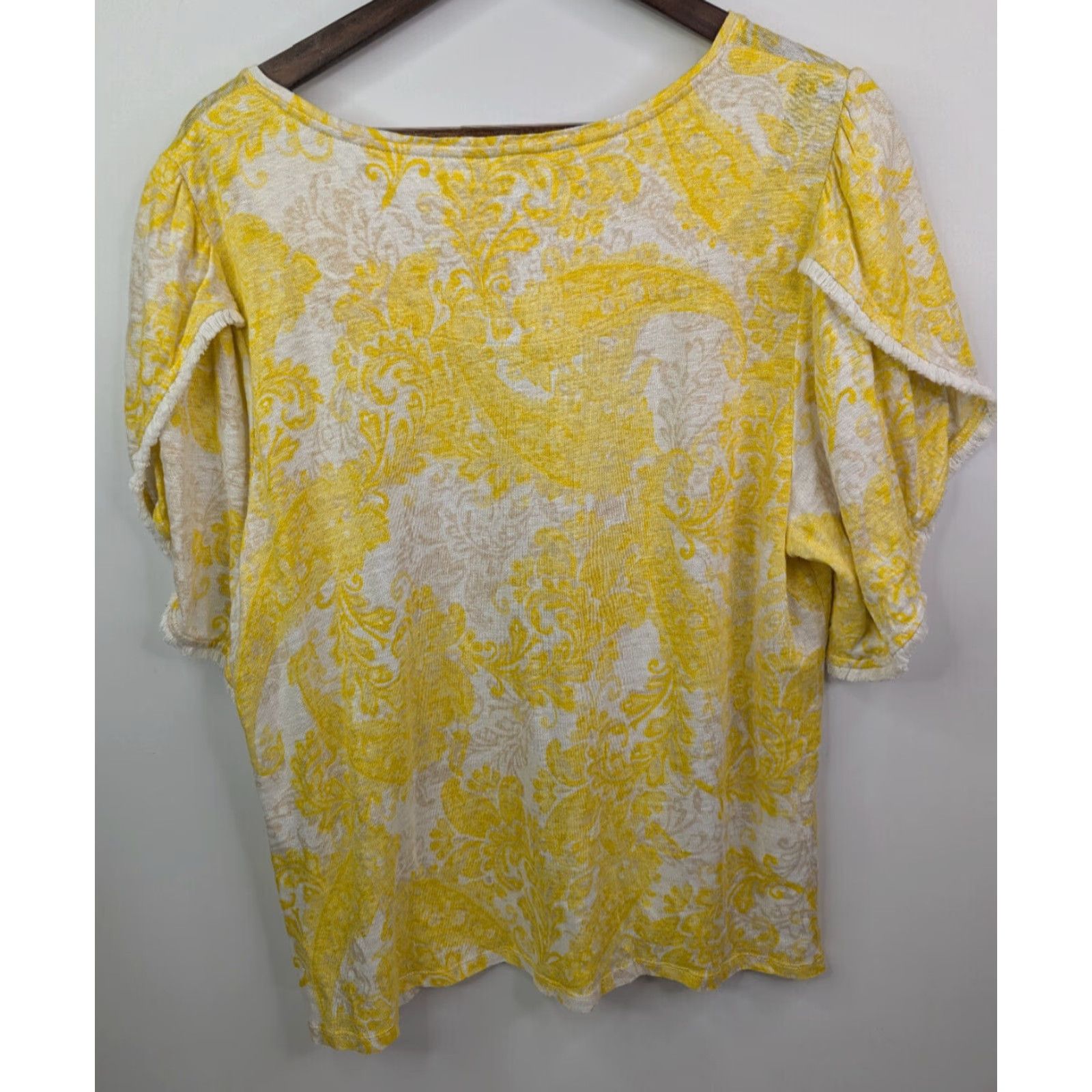 Vintage Chico's Shirt Womens XL Yellow Linen Paisley Flutter Sleeve Blouse Size 3 Size XL / US 12-14 / IT 48-50 - 3 Thumbnail