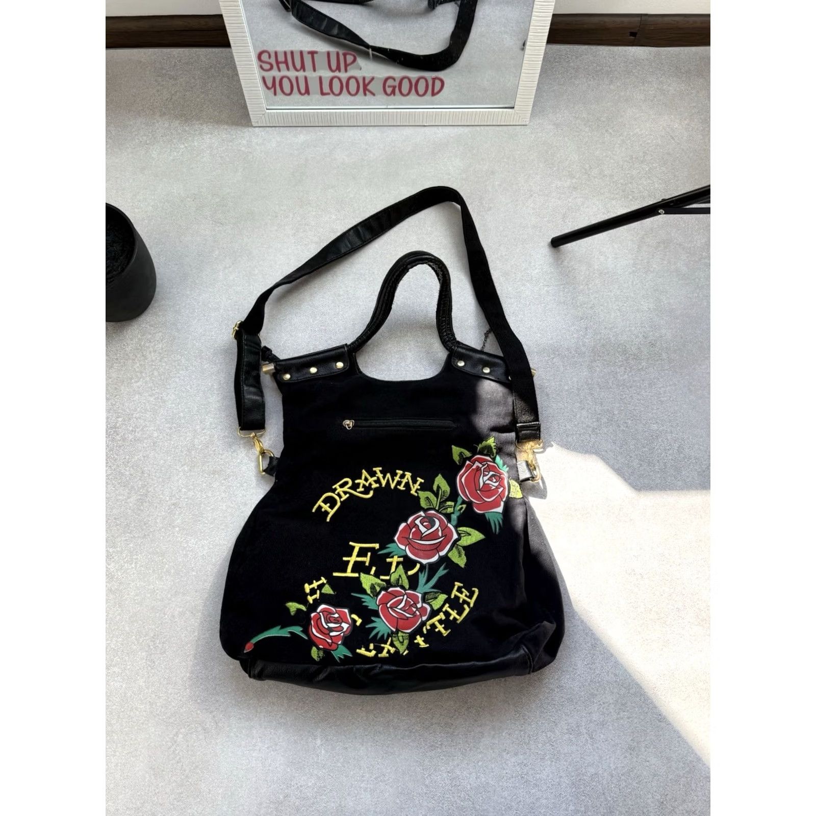 Ed Hardy Ed Hardy Love Kills Slowly Skull Heart Shoulder Bag Black Y2K Crossbody Tote Size ONE SIZE - 6 Thumbnail
