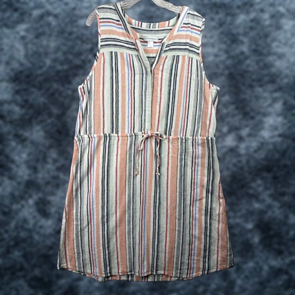 Vintage VINTAGE Christopher & Banks Dress Women's XL Multi Stripe Linen Blend Prairie Preppy Size XL / US 12-14 / IT 48-50 - 1 Thumbnail