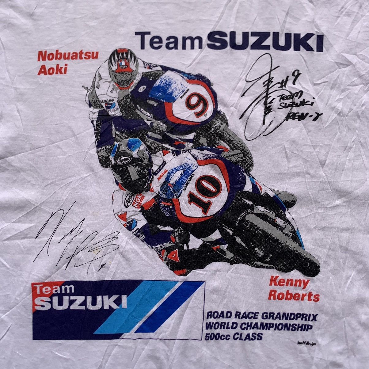 Vintage Vintage 90s Suzuki Racing Team Kenny Roberts Aoki T-Shirt Size US L / EU 52-54 / 3 - 2 Thumbnail