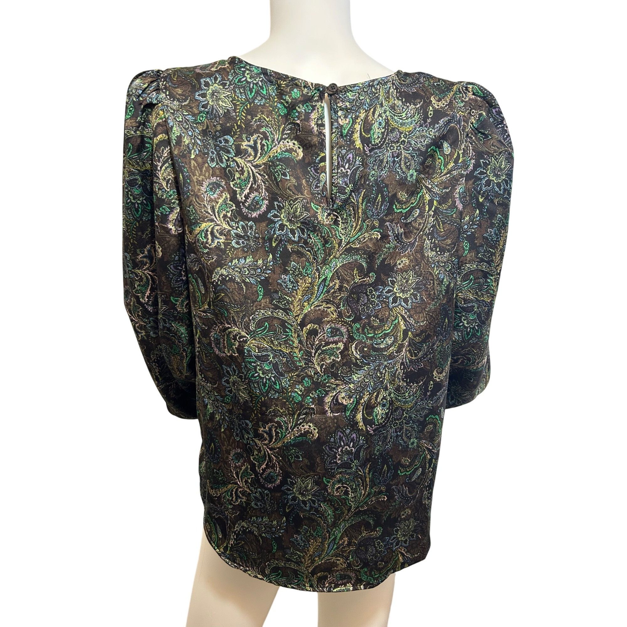 Other Pleione Women’s Blouse M Long Puff Sleeve Paisley Floral Bro Size M / US 6-8 / IT 42-44 - 3 Thumbnail