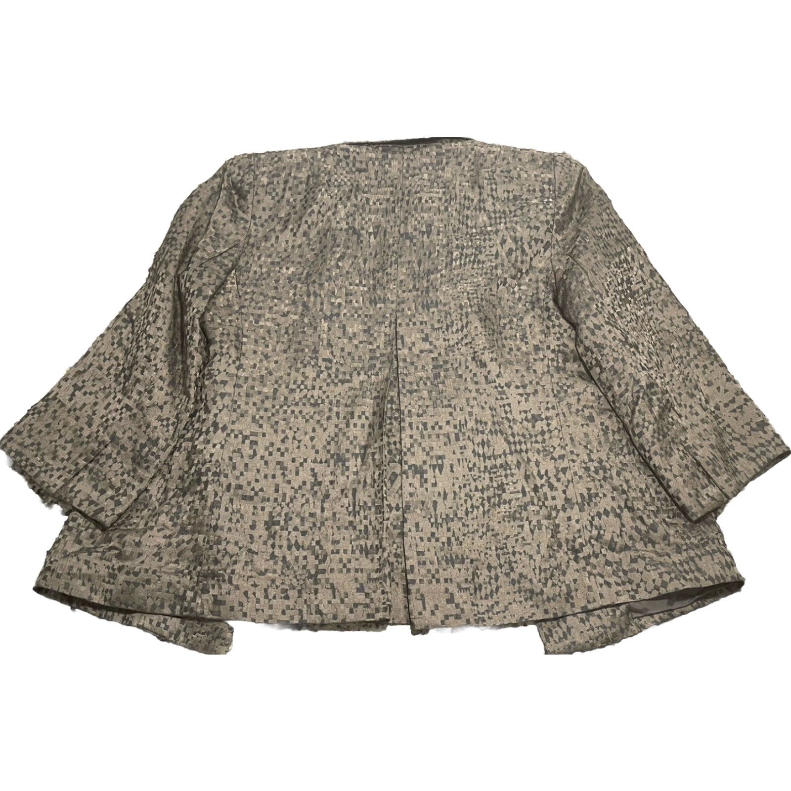 Eileen Fisher Eileen Fisher Jacquard Jacket Womens XS Silk Blazer Open Front Gray Geometric Shoulder Pads Casual Fall Winter Dressy Women's Jacket Size XS / US 0-2 / IT 36-38 - 7 Thumbnail