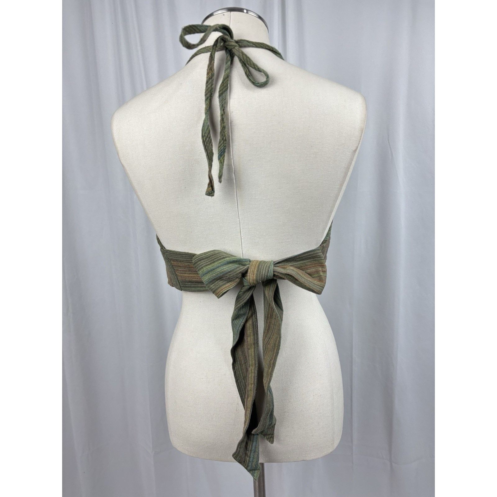 Other Lakhays Tied In A Bow Bralette Top Halter Green Stripe S/M Size S / US 4 / IT 40 - 4 Thumbnail