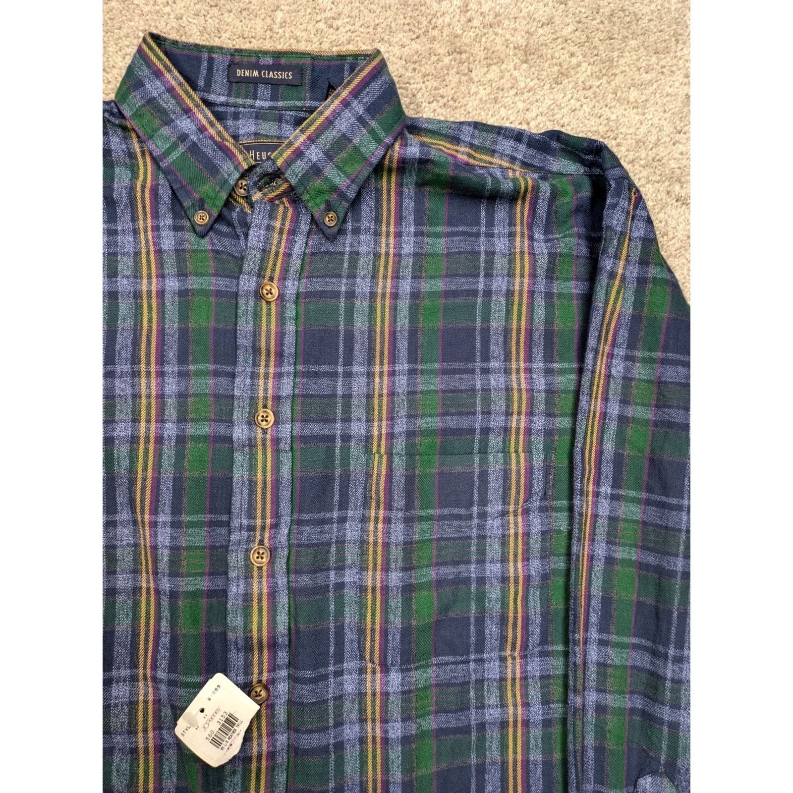 Van Heusen VINTAGE Van Heusen Shirt Mens Medium Blue Button Cotton Denim 80s 90 Classic NWT Size US M / EU 48-50 / 2 - 3 Thumbnail