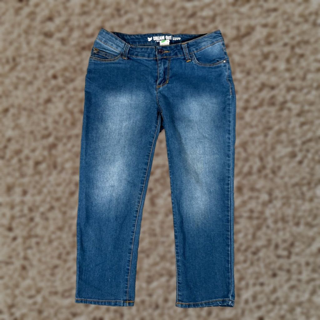 Denime Selena Gomez Jeans Women's 5 Blue Denim Cropped 5-Pocket Regular Rise Low Waist Adult Medium Wash Pants Size 27" / US 4 / IT 40 - 1 Thumbnail