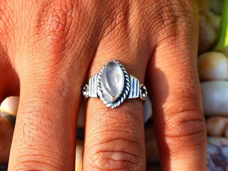 Handmade Crystal Quartz Ring, 925 Silver Marquise Gemstone Ring Size ONE SIZE - 8 Thumbnail