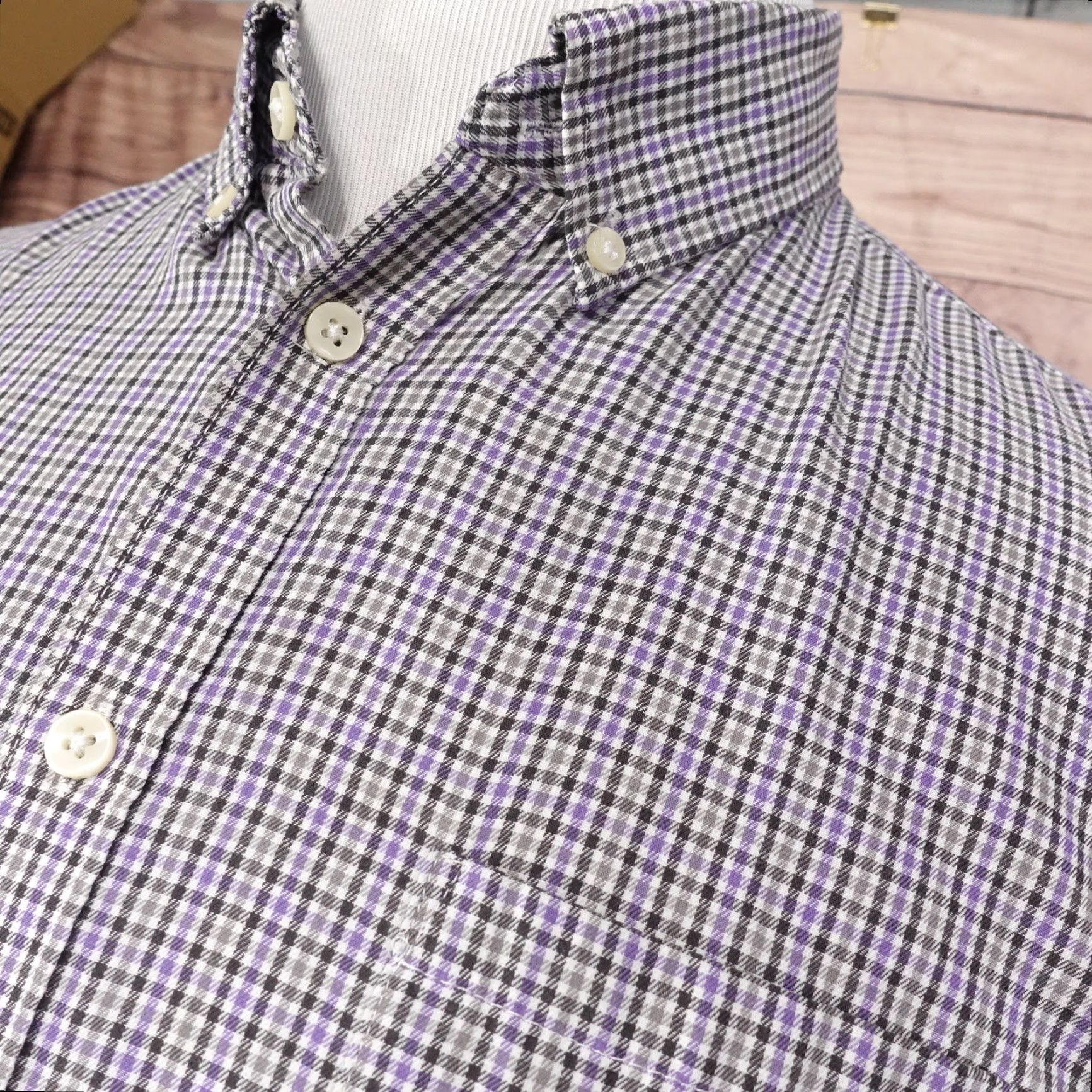 Van Heusen VAN HEUSEN Check Button-Up Shirt Long Sleeve Purple Multicolor Men's L 16-16.5 Size US L / EU 52-54 / 3 - 2 Thumbnail