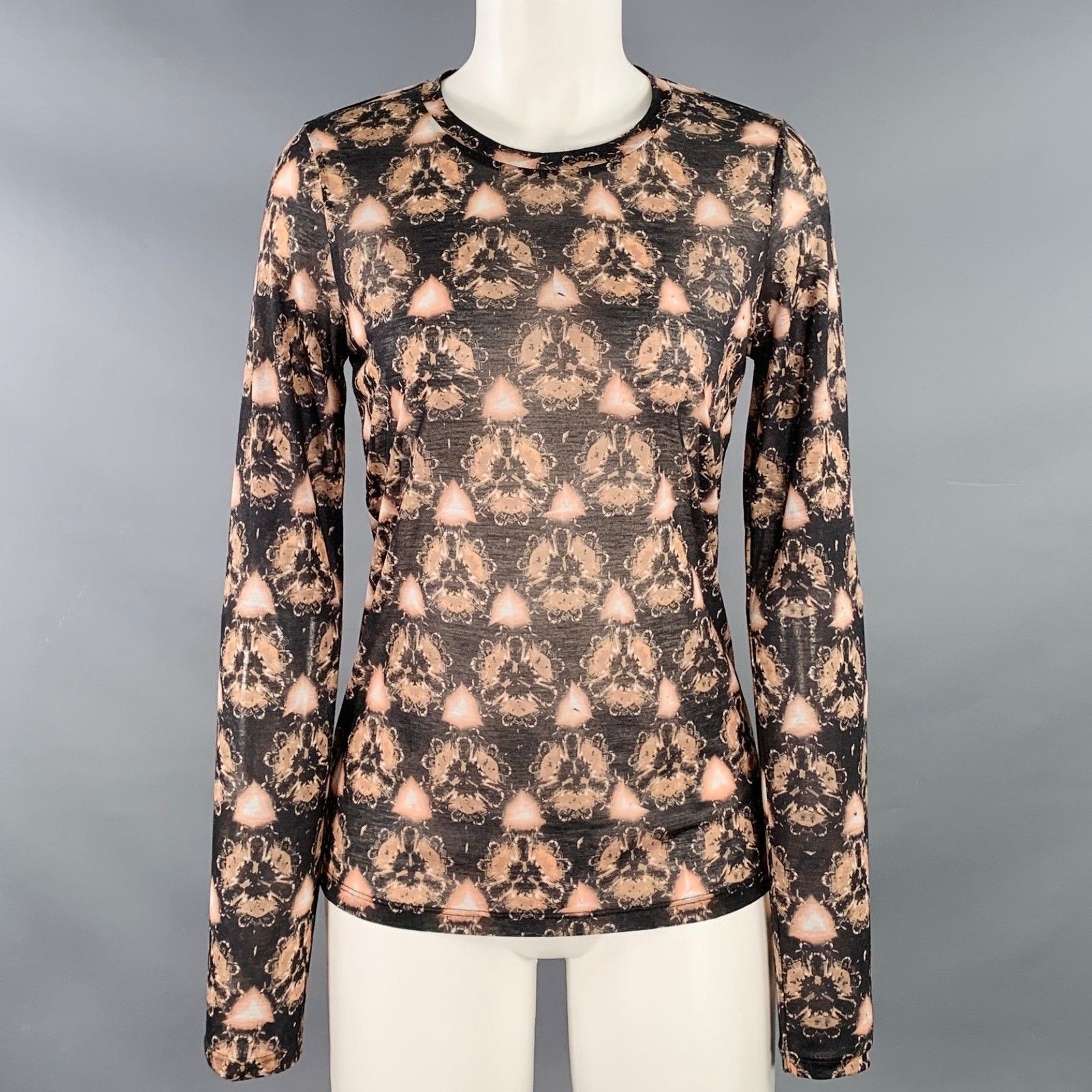 Prabal Gurung Brown Grey Polyester Abstract Floral Long Sleeve Casual Top Size S / US 4 / IT 40 - 1 Thumbnail