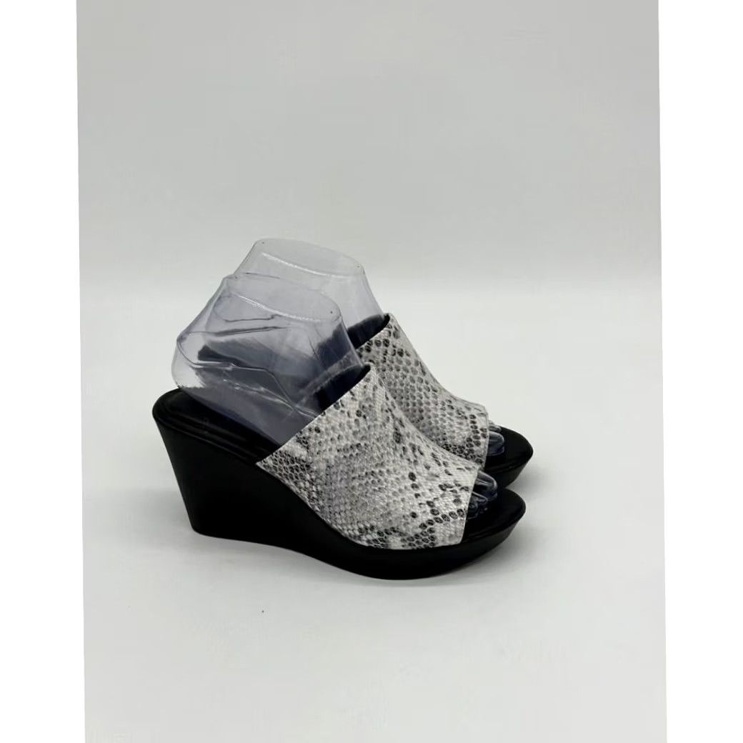 Vintage Tahari Mylana Snakeskin Print Wedge Slide Sandals Women 7.5 Grey Open Toe Ladies Size US 8 / IT 38 - 4 Thumbnail
